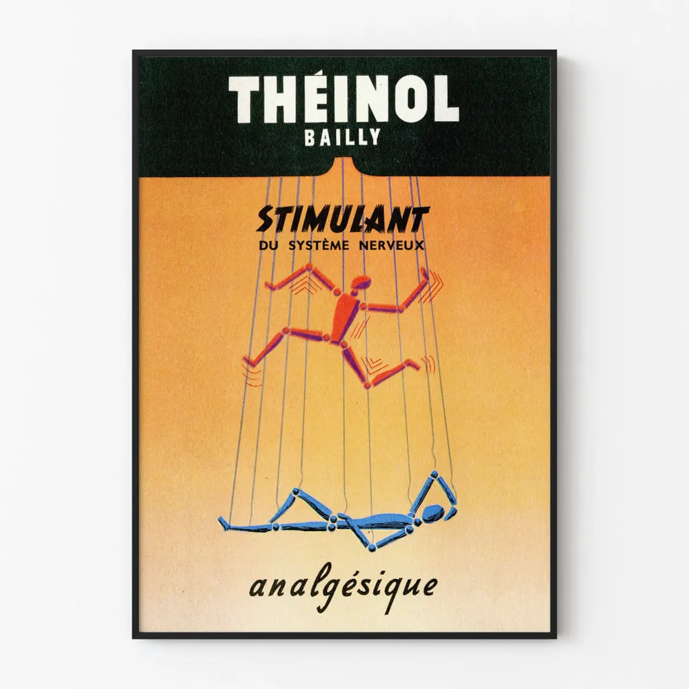 Affiche vintage Théinol Stimulant et Analgésique pour Décoration Murale