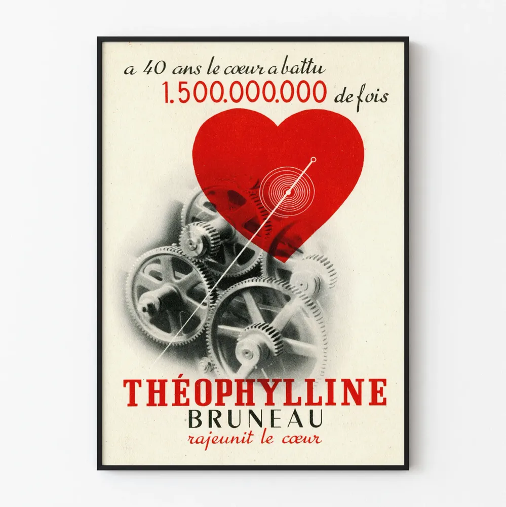 Affiche vintage théophylline Bruneau cœur mécanique déco murale