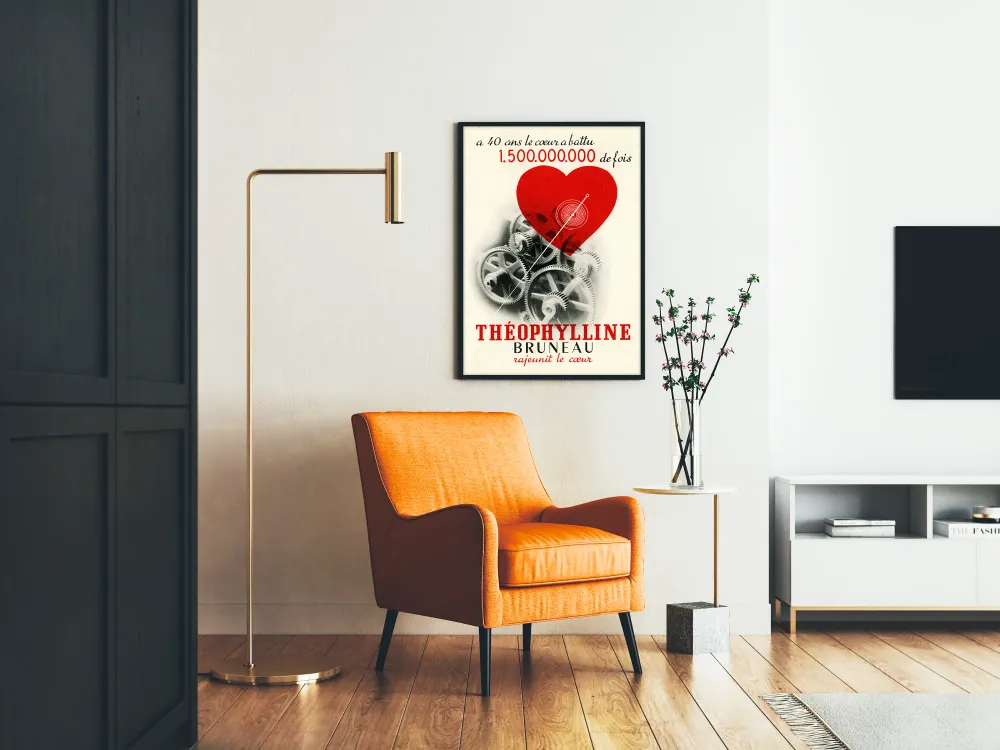 Affiche vintage théophylline Bruneau cœur mécanique déco murale