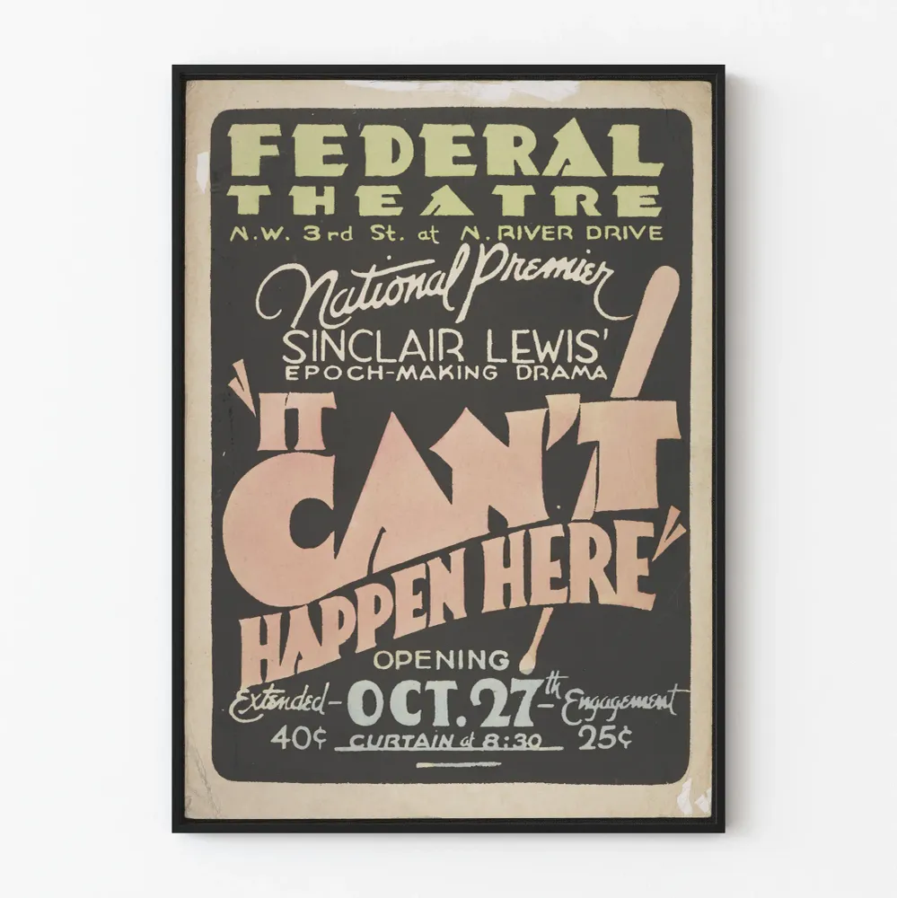 Affiche Vintage théâtre 'It Can't Happen Here' Sinclair Lewis