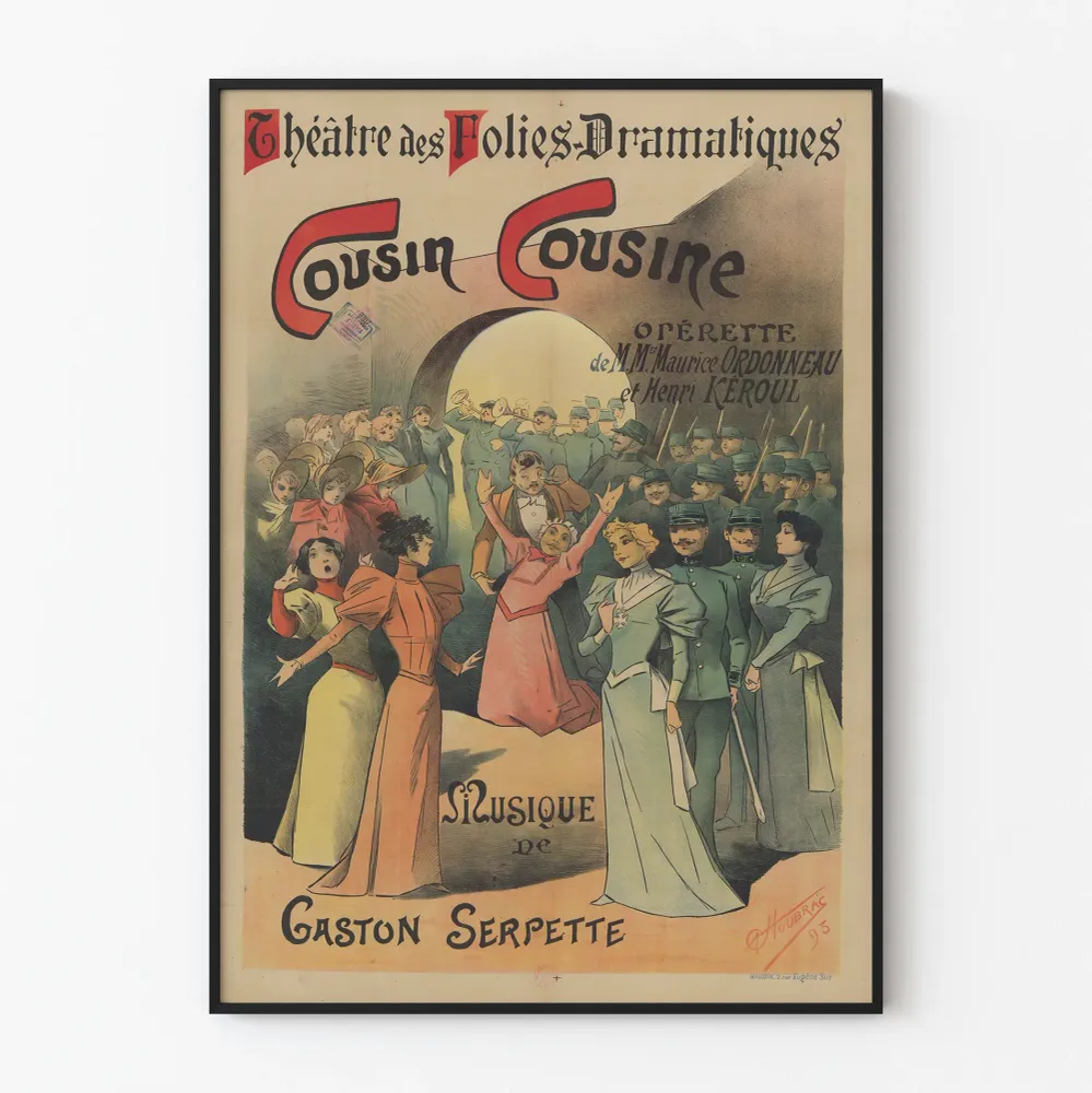 Affiche vintage Théâtre des Folies-Dramatiques Cousin Cousine