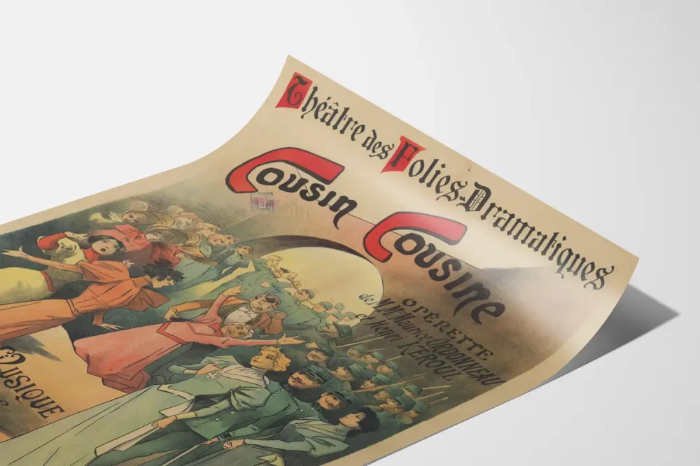 Affiche vintage Théâtre des Folies-Dramatiques Cousin Cousine