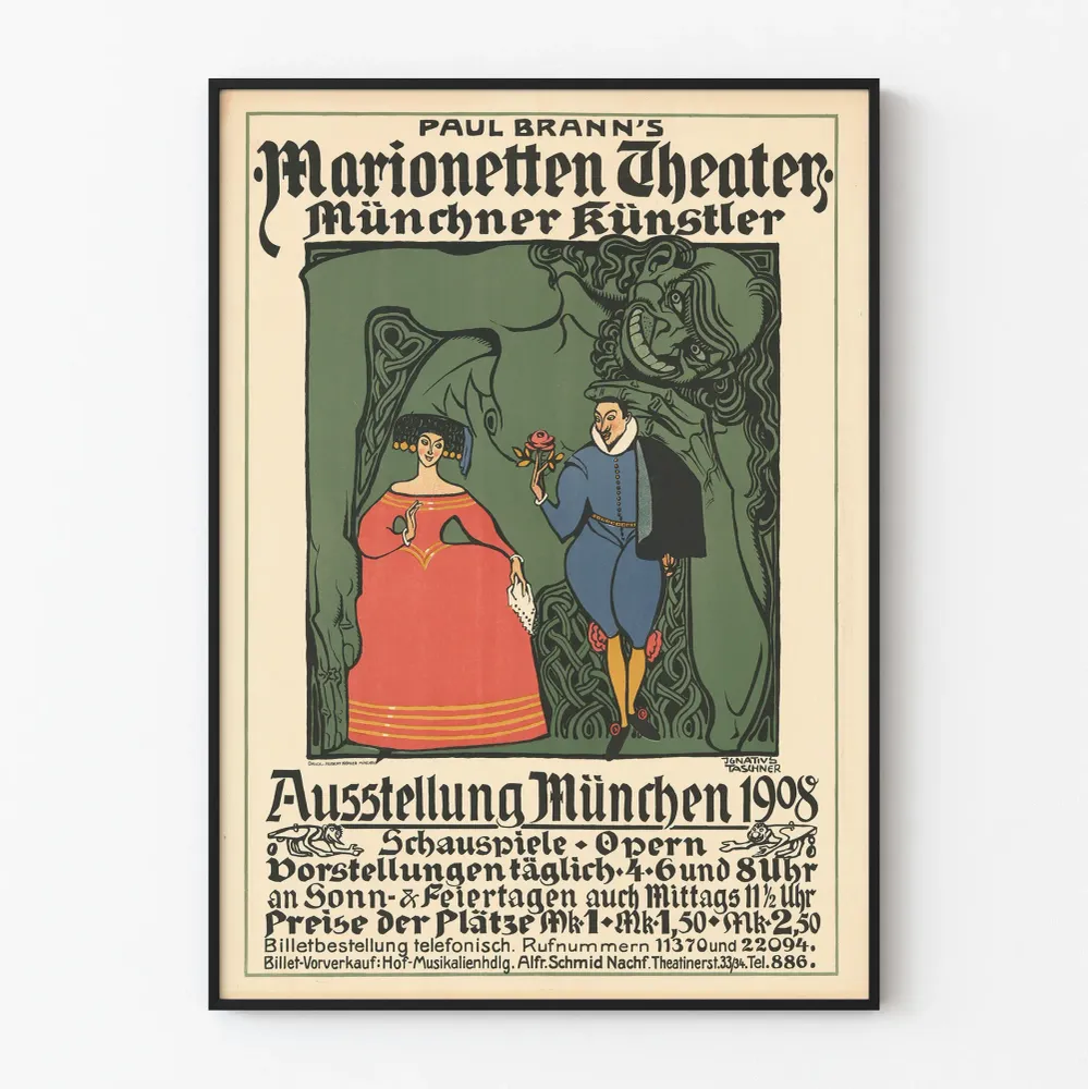 Affiche Vintage Théâtre de Marionnettes Paul Brann - Munich 1908