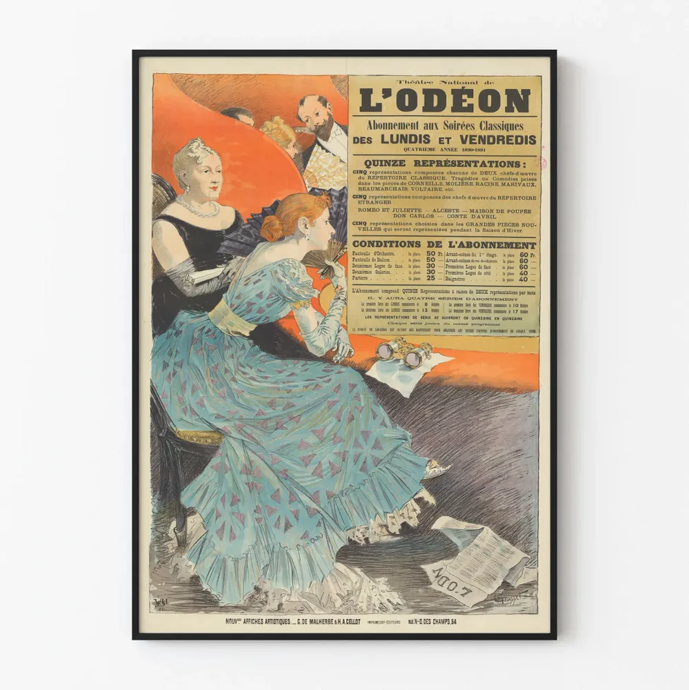 Affiche vintage Théâtre National de l'Odéon - Abonnement Soirées Classiques 1890-1891