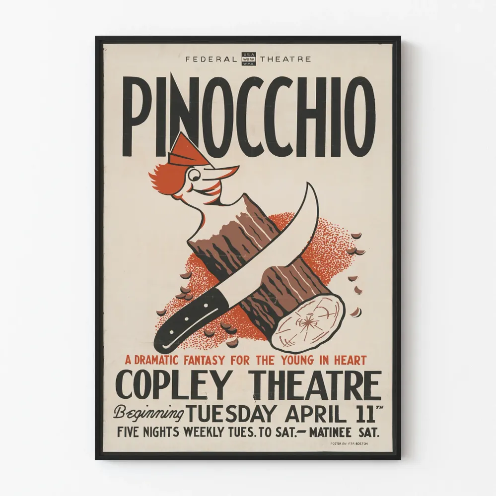 Affiche vintage théâtre Pinocchio style art graphique