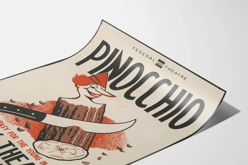 Affiche vintage théâtre Pinocchio style art graphique