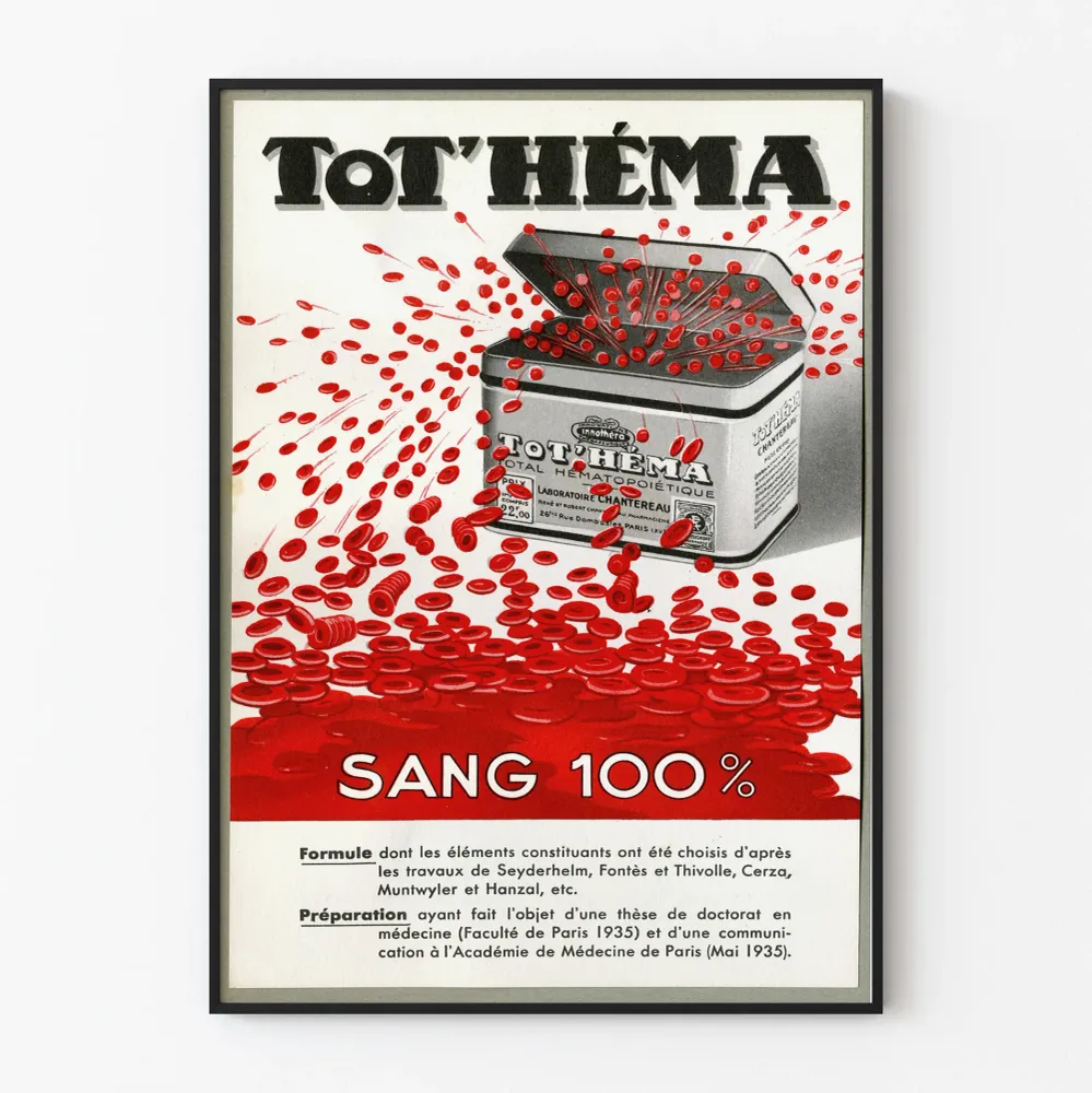 Affiche vintage Tot'Héma Sang 100% pour décoration murale