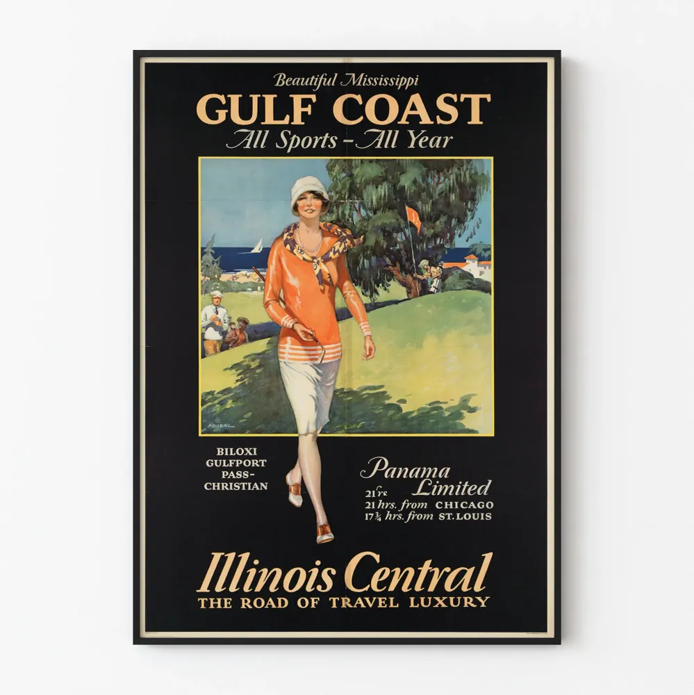 Affiche Vintage Touristique Gulf Coast Mississippi - Décoration Murale Sportive