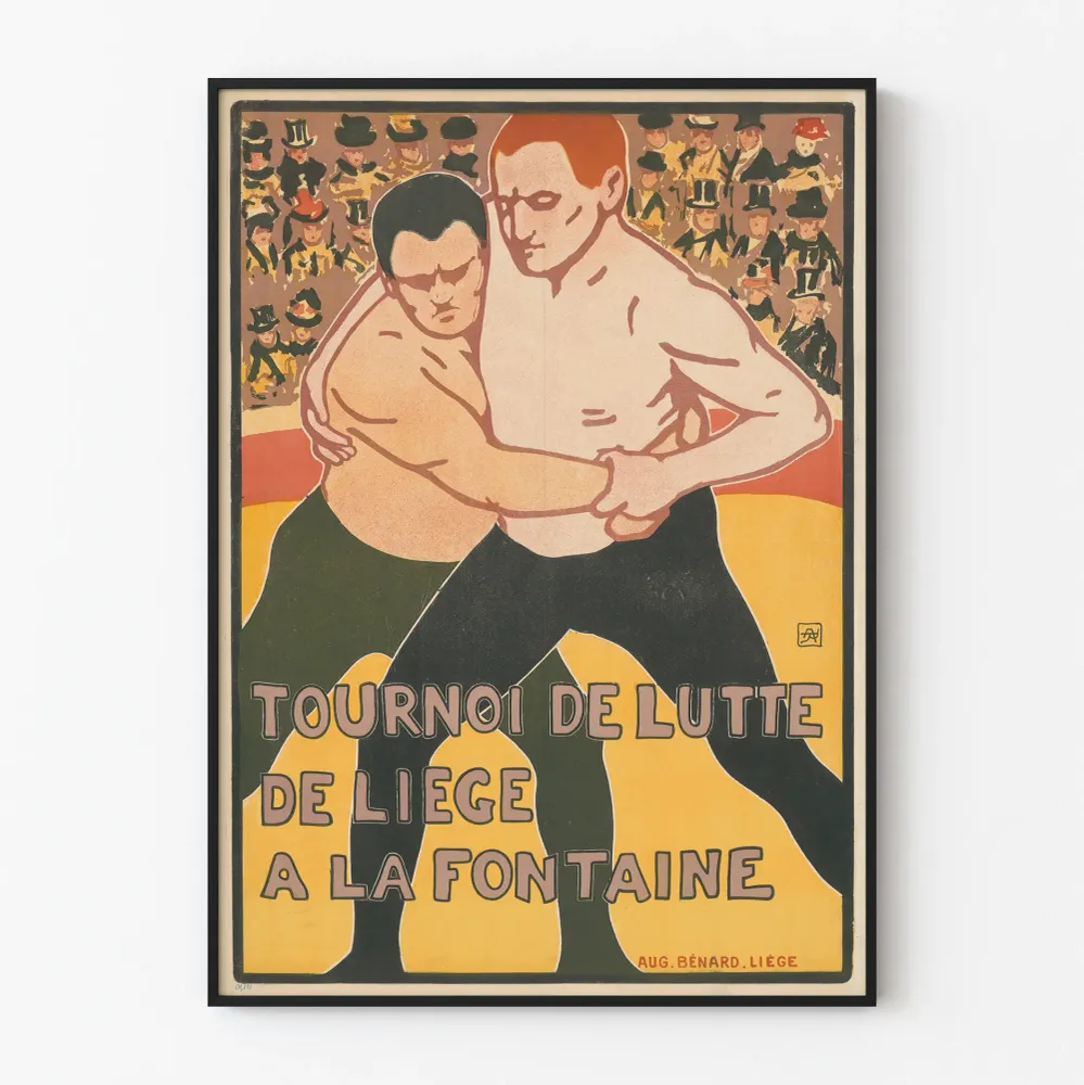 Affiche Vintage Tournoi de Lutte de Liège à La Fontaine