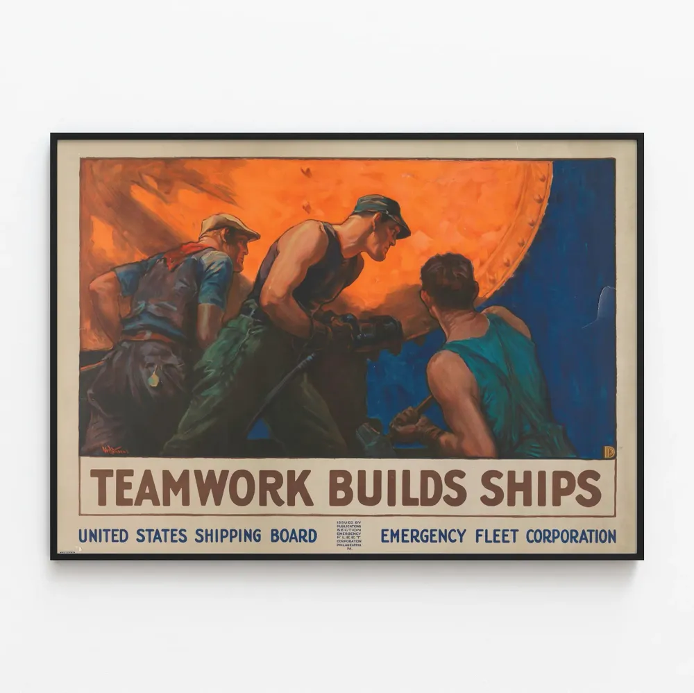 Affiche Vintage Travail d'Équipe Construction Navale