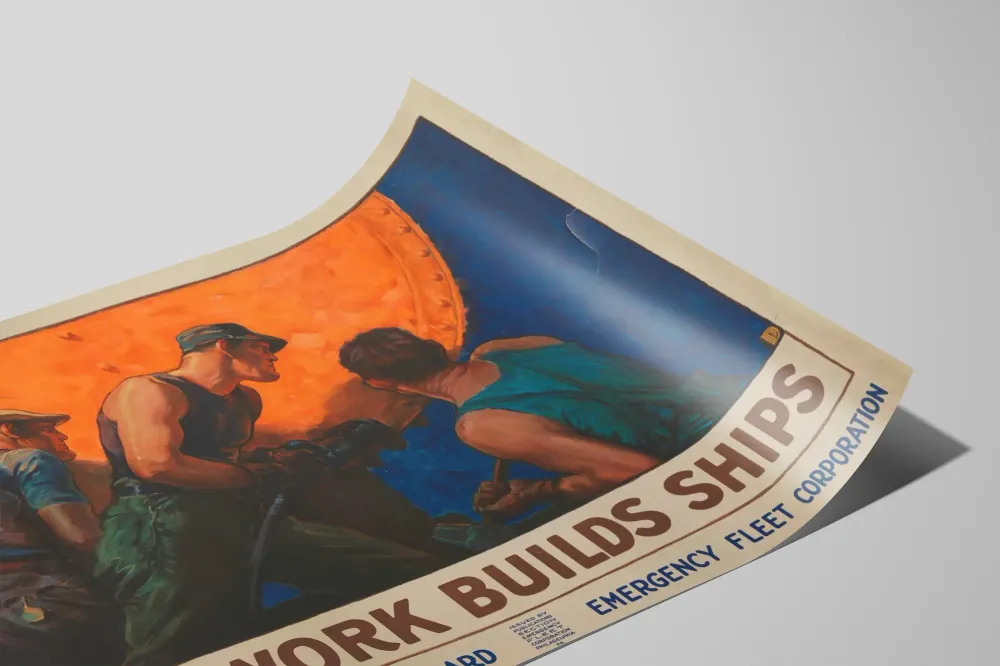 Affiche Vintage Travail d'Équipe Construction Navale