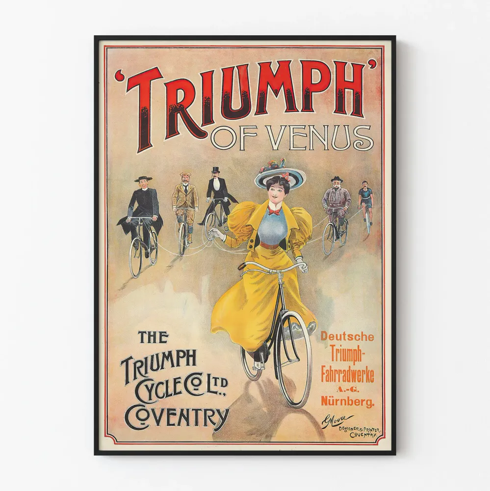 Affiche vintage Triumph Venus pour décoration murale vélo ancienne
