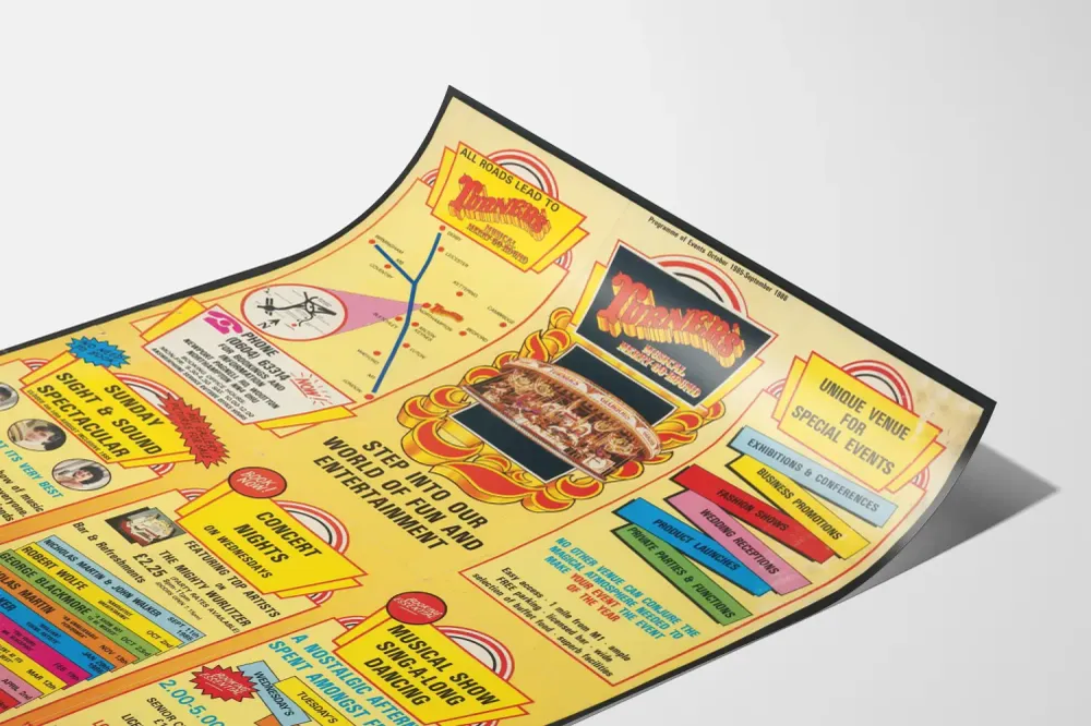 Affiche vintage Turner’s Musical Merry-Go-Round - Programme d’événements 1985-1986