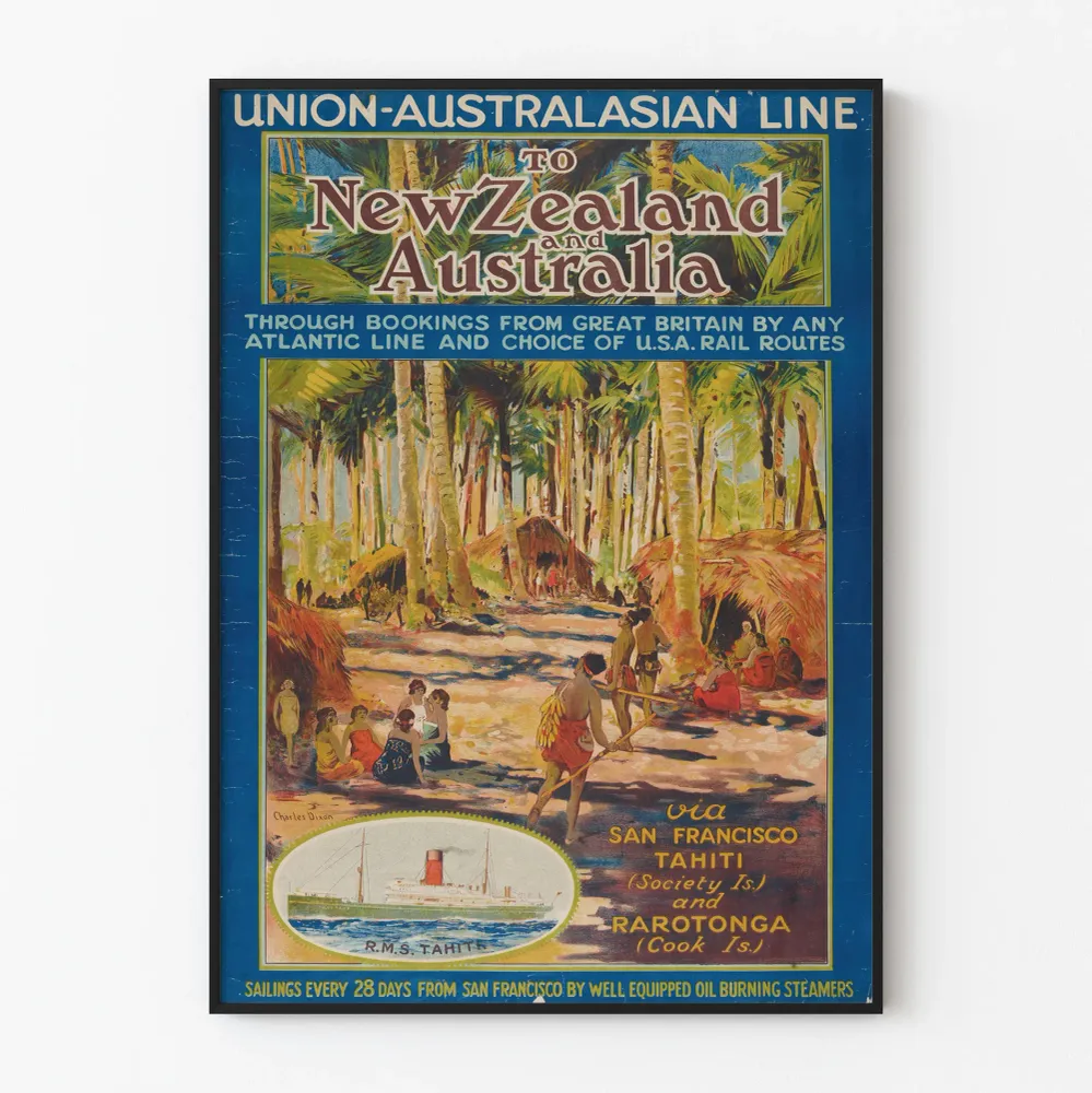Affiche Vintage Union-Australasian Line vers Nouvelle-Zélande et Australie