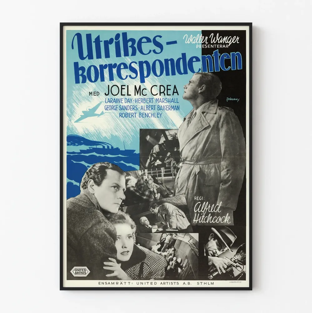 Affiche vintage Utrikeskorrespondenten - décoration murale cinéma Alfred Hitchcock