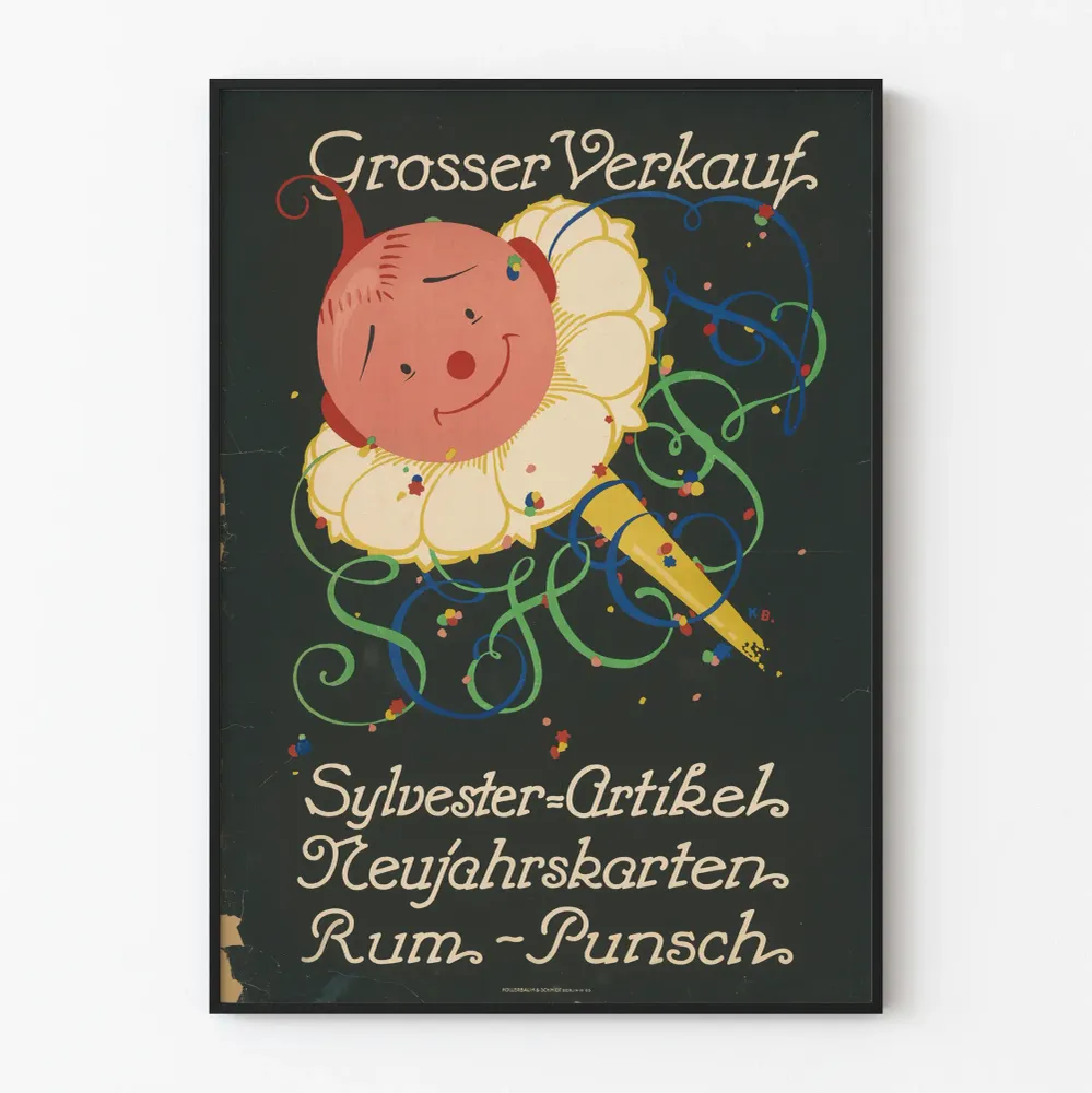 Affiche vintage vente articles Nouvel et cartes de vœux