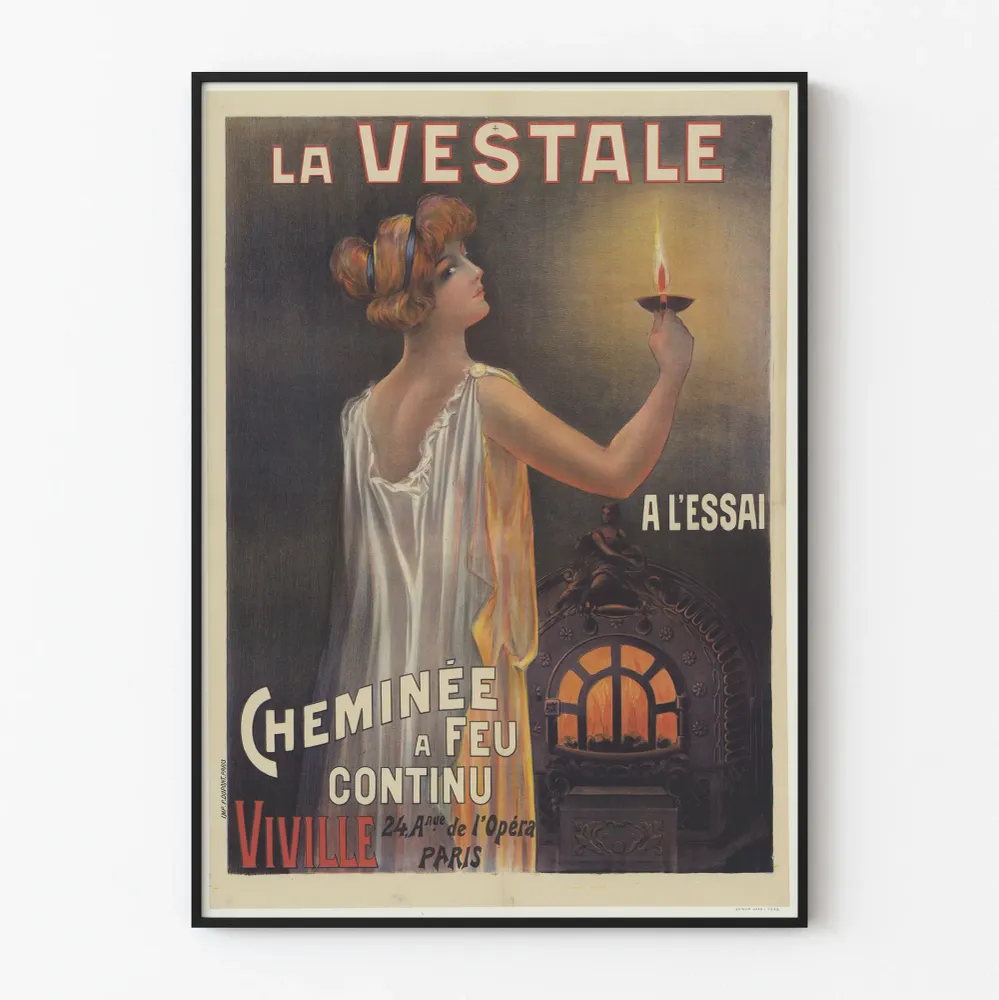 Affiche vintage La Vestale - Cheminée à feu continu Viville Paris