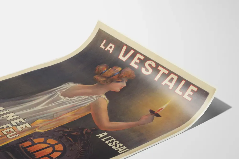 Affiche vintage La Vestale - Cheminée à feu continu Viville Paris