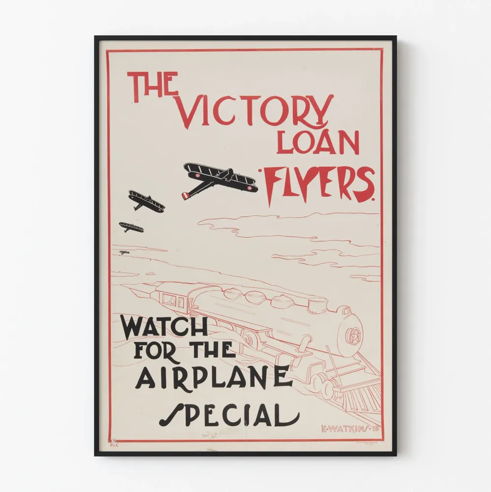 Affiche Vintage Victory Loan Flyers - Décoration Murale Thématique Avion et Train