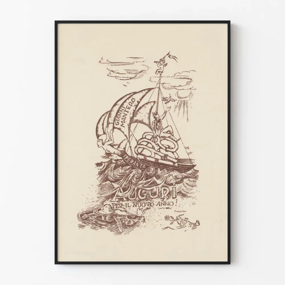 Affiche vintage du voilier 'Speranza' avec message de Nouvel