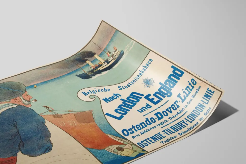 Affiche vintage voyage Belgique - ligne Ostende Londres Angleterre