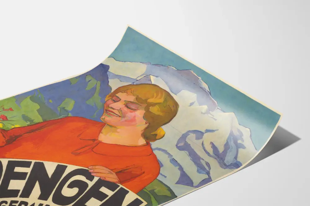 Affiche vintage Wengen Jungfraugebiet décoration murale montagne