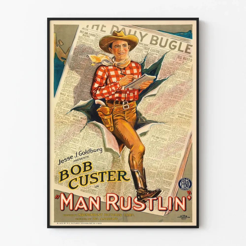 Affiche Vintage Western Bob Custer Man Rustlin