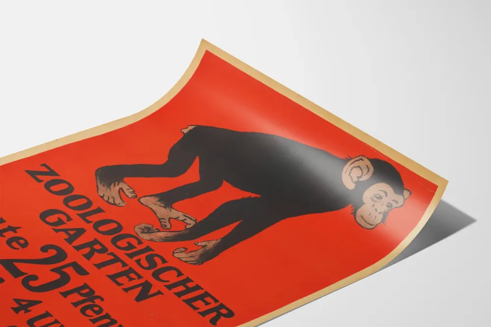 Affiche vintage Zoologischer Garten avec singe sur fond rouge - Décoration murale originale