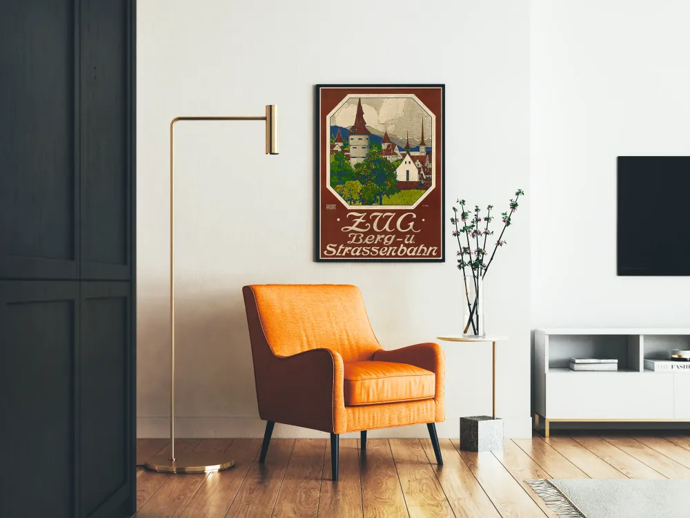 Affiche vintage Zug Berg- und Strassenbahn ville suisse