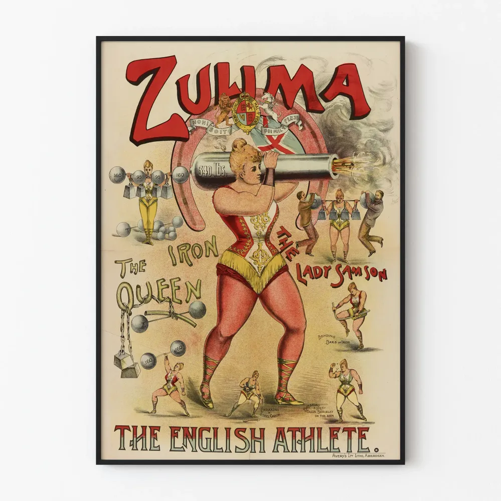 Affiche Vintage Zulima Reine de Fer - Strongwoman Anglaise