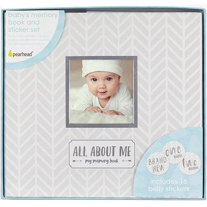 Album de souvenirs de bébé et autocollants - Gris Herringbone