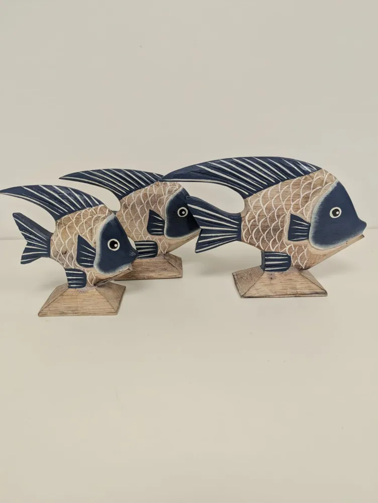 Poisson sur socle bois & Bleu M AM Boutiques