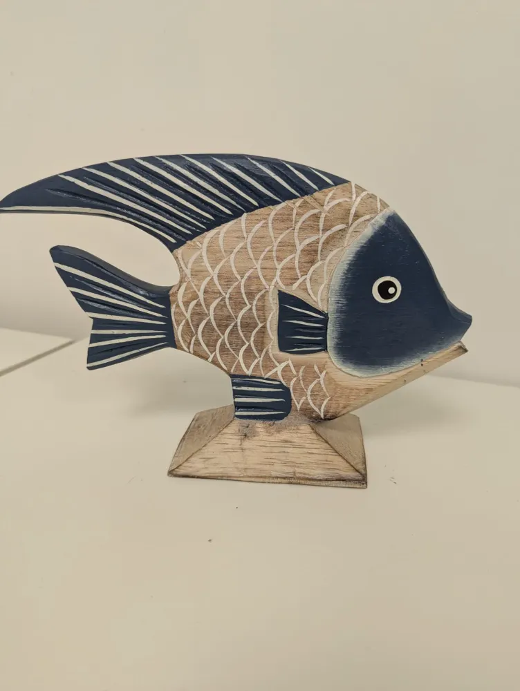 Poisson sur socle bois & Bleu M AM Boutiques