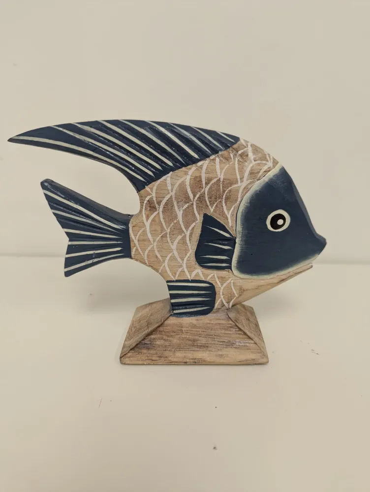 Poisson sur socle bois & Bleu M AM Boutiques