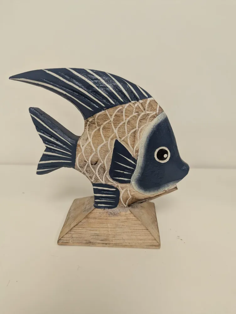 Poisson sur socle bois & Bleu M AM Boutiques
