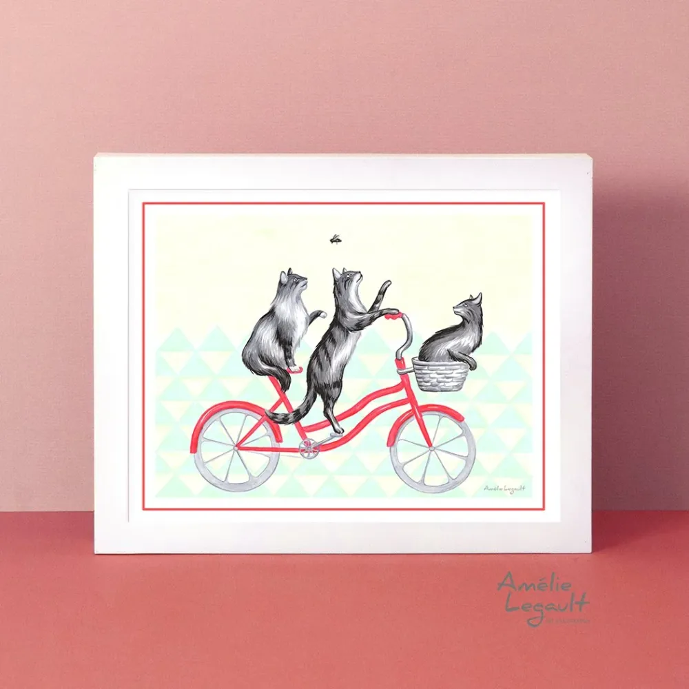 Chats à vélo - Affiche murale Amélie Legault