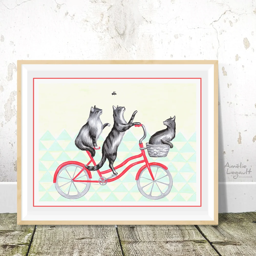 Chats à vélo - Affiche murale Amélie Legault