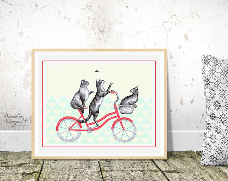 Chats à vélo - Affiche murale Amélie Legault