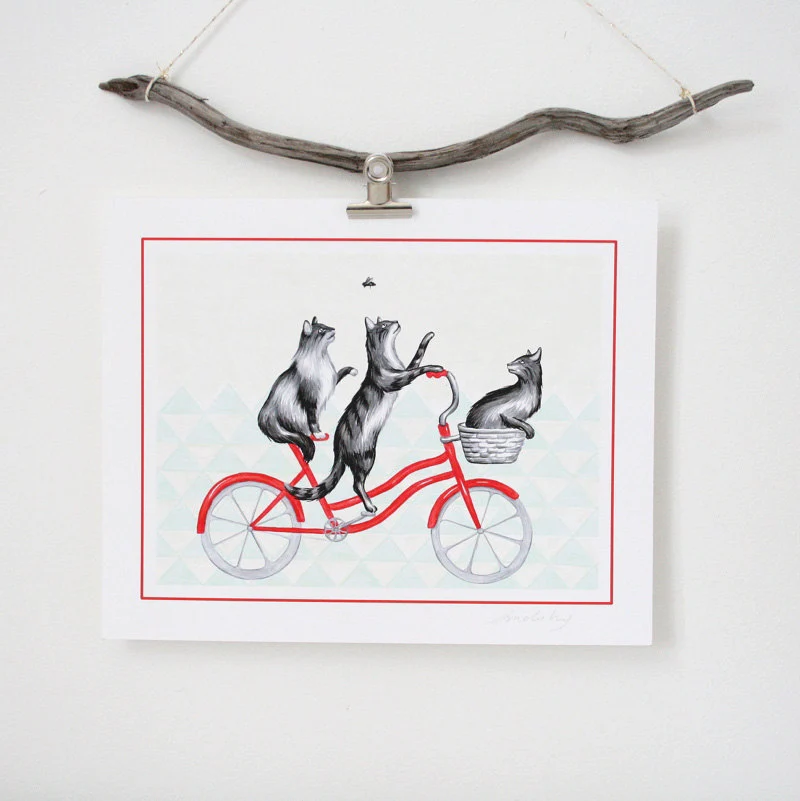 Chats à vélo - Affiche murale Amélie Legault
