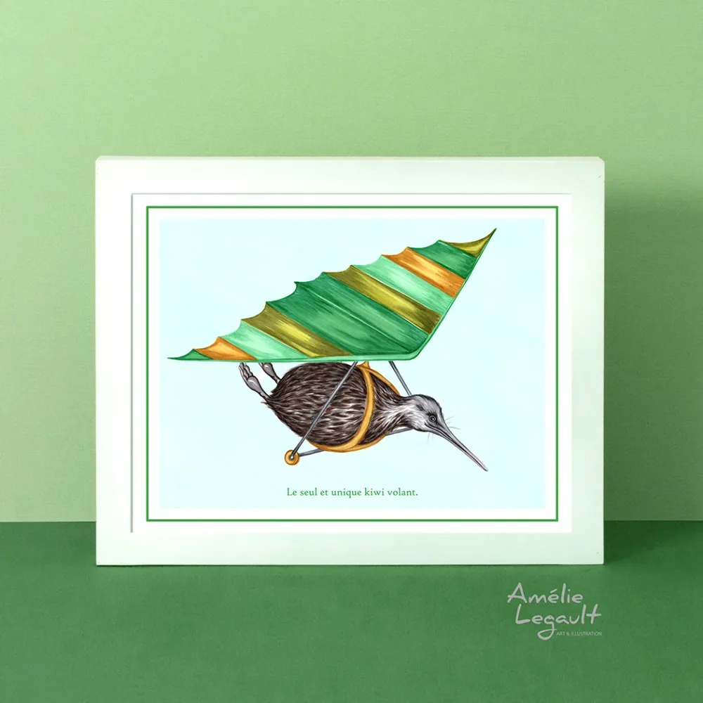 Kiwi en deltaplane - Affiche murale Amélie Legault