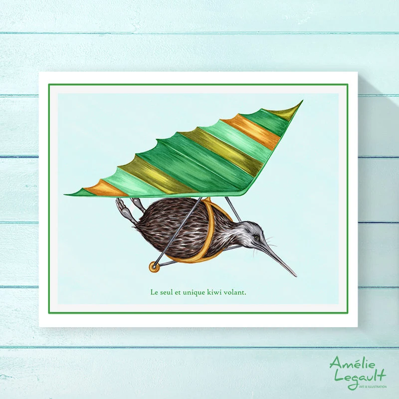 Kiwi en deltaplane - Affiche murale Amélie Legault