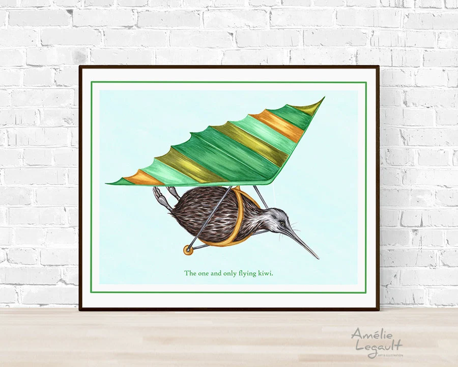 Kiwi en deltaplane - Affiche murale Amélie Legault