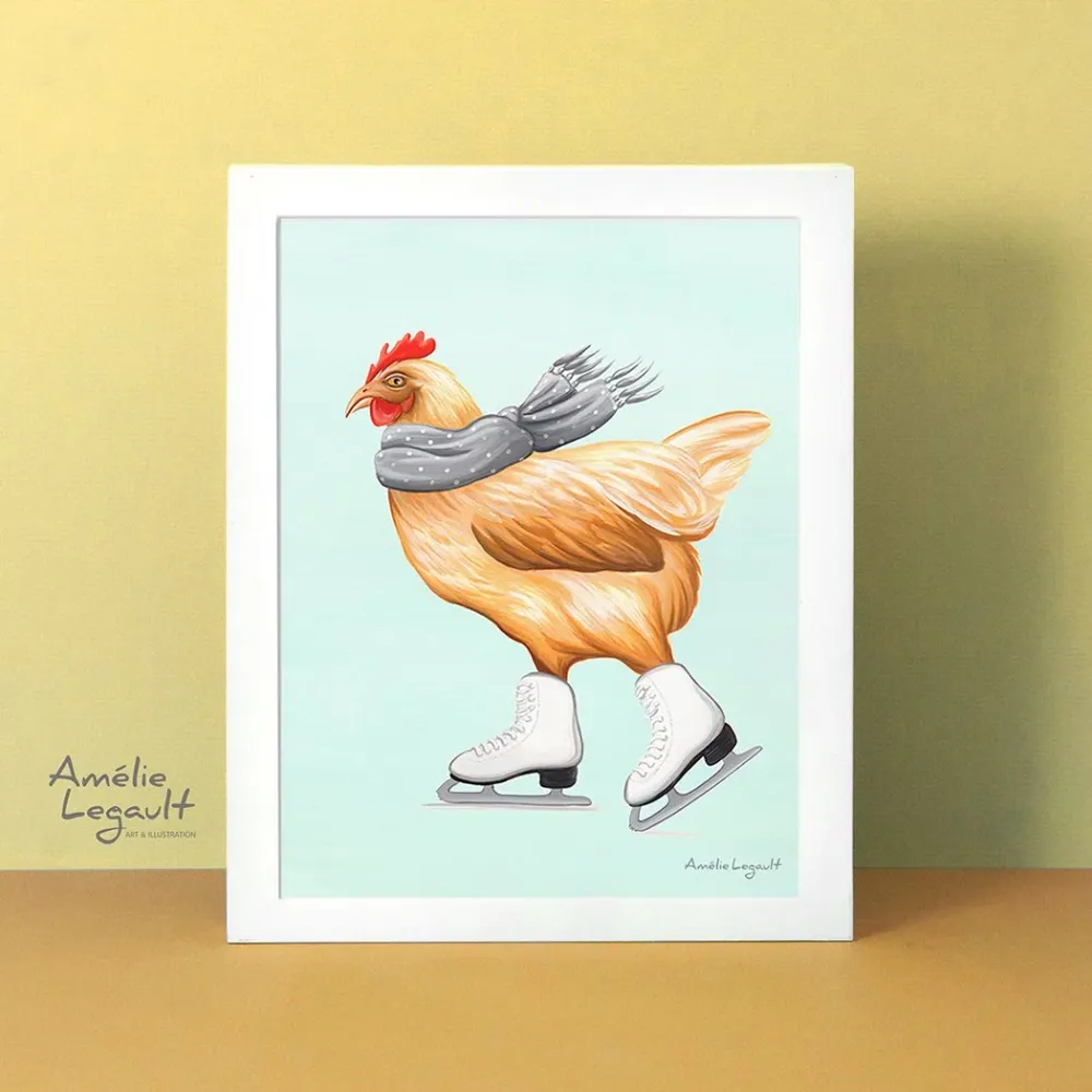Poule en patins à glace - Affiche murale Amélie Legault