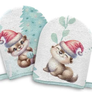 Panneaux éponge gants de toilette 0/5 ans (lot de 4) - Loutre Noël Amour de coton