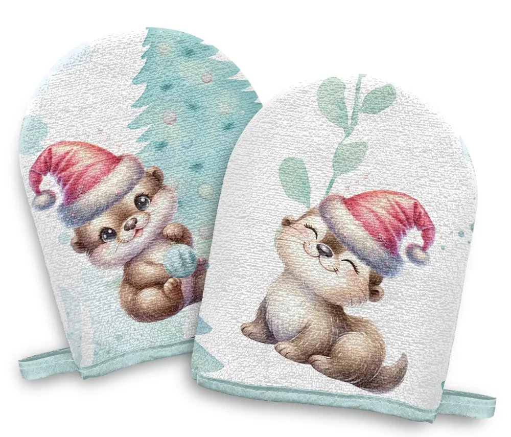Panneaux éponge gants de toilette 0/5 ans (lot de 4) - Loutre Noël Amour de coton