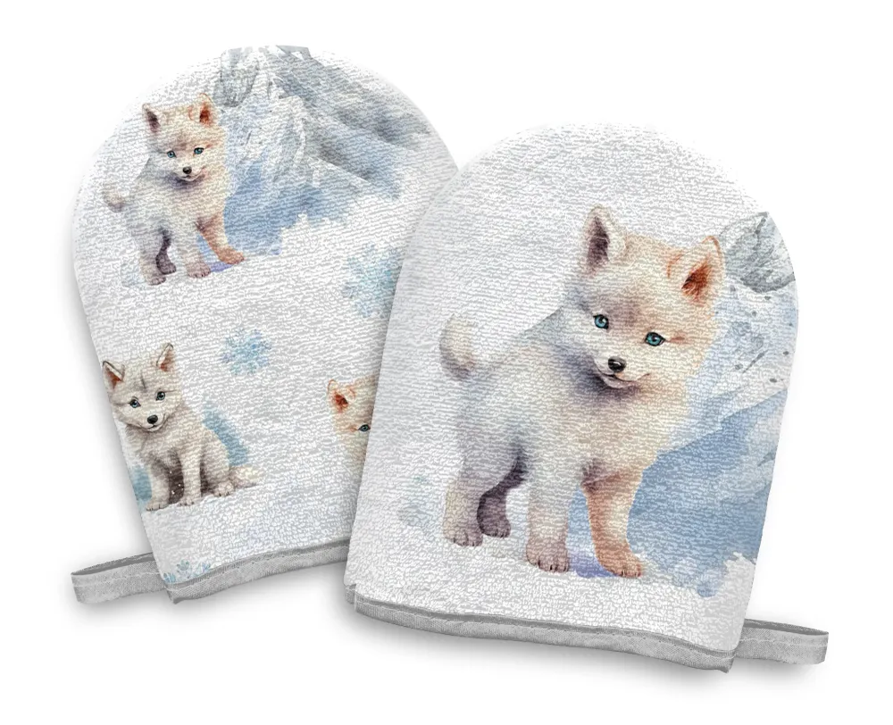Panneaux éponge gants de toilette 0/3 ans(lot de 4) - Loups Amour de coton