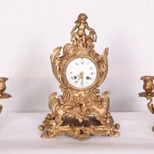 Ancienne Pendule chandelier en bronze Louis XV, France, 1800