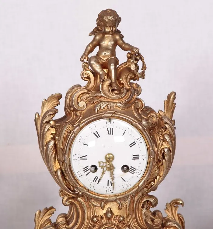 Ancienne Pendule chandelier en bronze Louis XV, France, 1800