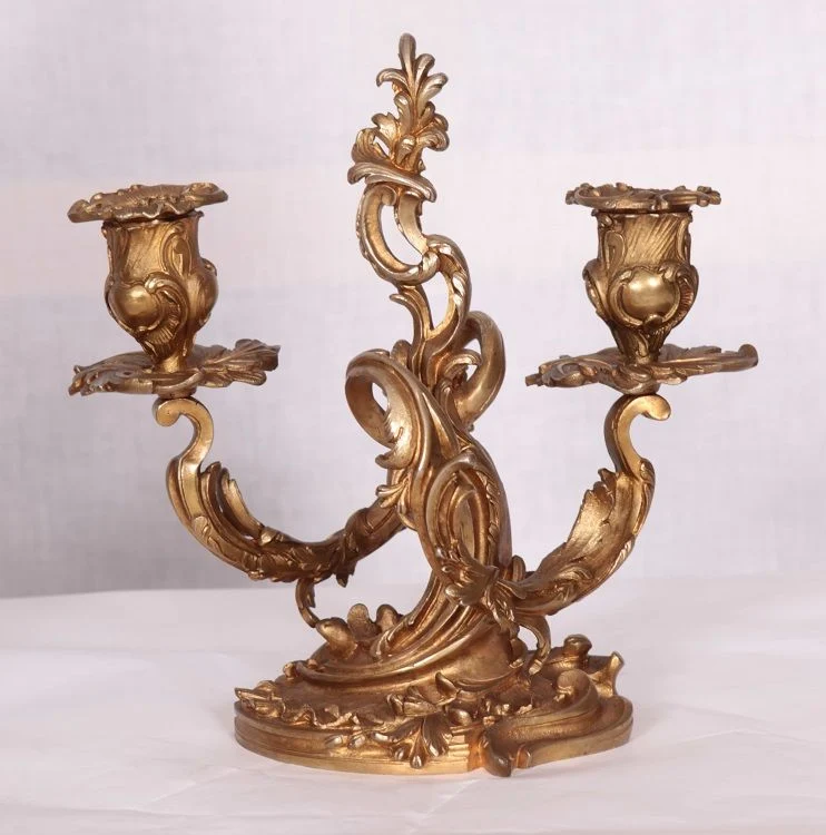 Ancienne Pendule chandelier en bronze Louis XV, France, 1800