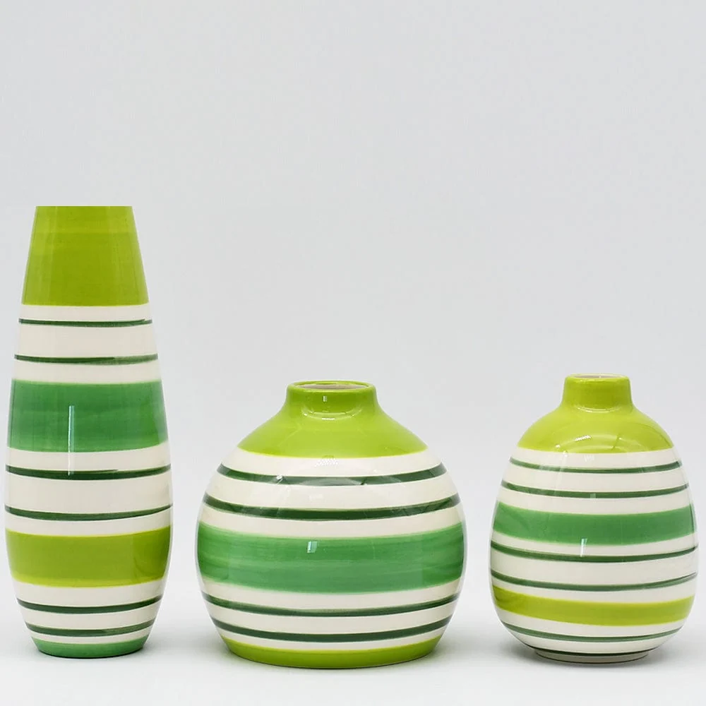 Ensemble de 3 vases rayés verts ANRO